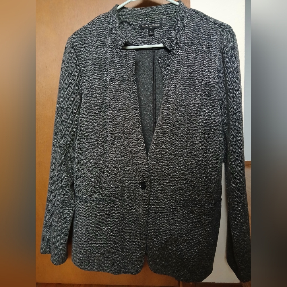 Women Herringbone Sweater Blazer L